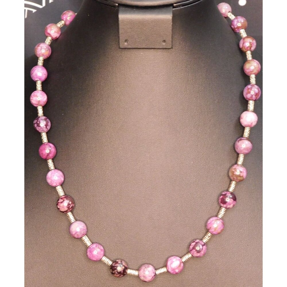 Whimsical Dyed Purple Agate Necklace With Silver Tone Accents